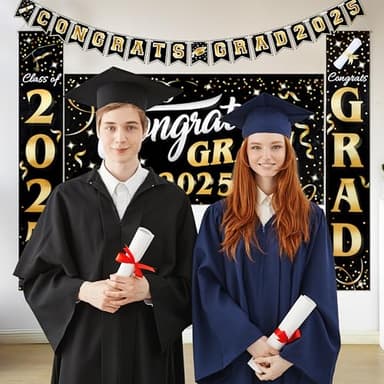JOYIN Graduation Party Decorations Class of 2025, Black & Gold Grad Celebration Supplies Set with Backdrop Banner, Porch Sign, Balloons, Foil Number 2025, Hanging Strip for High School College Grad - Image 8