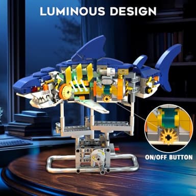 INSOON Mechanical Shark Building Set with LED Light, 687 PCS Movable Ocean Animal with Display Stand, Sea Fish Building Block Toy, Home Decor Gift for Adults Teens Kids Boys Ages 12+ - Image 3