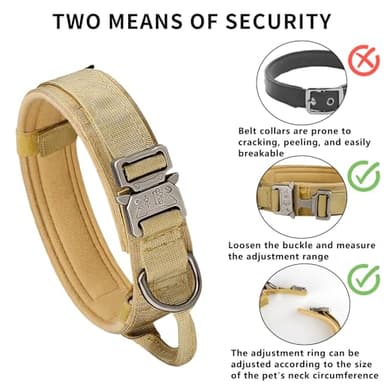 Tactical Dog Collar, Adjustable Nylon Dog Collar with Control Handle，Tactical Collar with Metal Buckle for Medium and Large Dogs(Green,L) - Image 5
