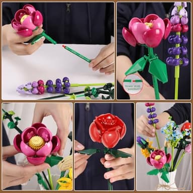 Flowers Bouquet Building Set, Botanical Collection Artificial Flower with Vase, Rose, Sunflower, Hydrangea, Jasmine for Home Decor, Plants Gifts for Mother's Day Anniversary Adults Women Girls - Image 5