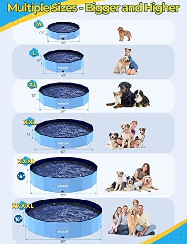 VISTOP Jumbo Foldable Dog Pool, Hard Plastic Shell Portable Swimming Pool for Dogs Cats and Kids Pet Puppy Bathing Tub Collapsible Kiddie Pool (87inch.D x 15.7inch.H, Blue) - Image 4