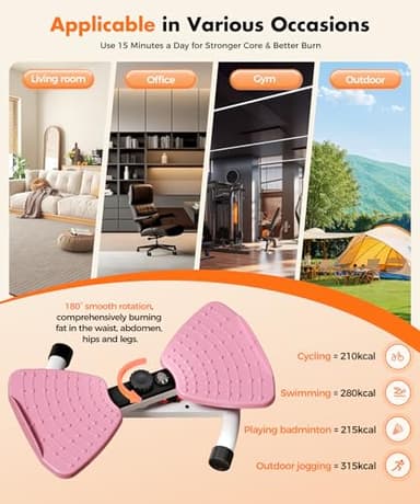 RENRUI Waist Twisting Machine Fitness Tool, Ab Twister Board with the Smart LED Digital Monitor, 300lbs Capacity & 20dB Ultra-Quiet, Anti-Slip Home Gym Workout Equipment for Women (Pink) - Image 4