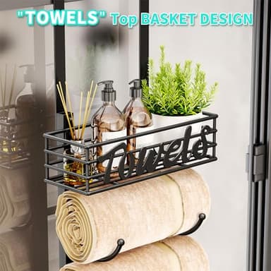 HapiRm Bathroom Towel Rack Holder - 6-Tier Over The Door & Wall Mount Rolled Towel Storage Organizer with Metal Shelf Basket for Small Bathroom, Camper, Rv - Black, Patented - Image 3
