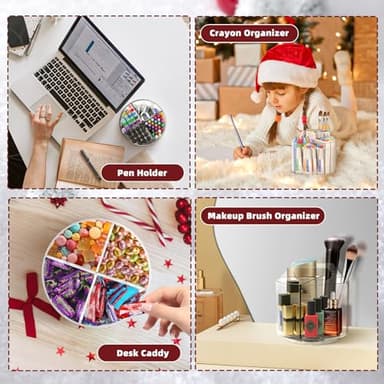 Absonic Pencil Holder for Kids, 360 Rotating Pen Holder for Desk Organizer and Storage, 4 Compartments Art Supply Marker Organizer, Acrylic Kids Desk Organizer for School Lazy Susan Organizer - Image 7