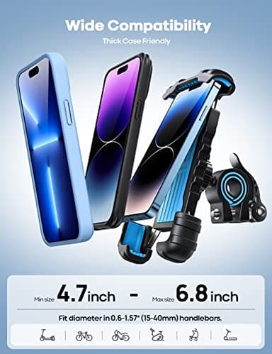 Lamicall Bike Phone Holder, Motorcycle Phone Mount - Motorcycle Handlebar Cell Phone Clamp, Scooter Phone Clip for iPhone 14 Plus/Pro Max, 13 Pro Max, S9, S10 and More 4.7" - 6.8" Smartphones, Blue - Image 6