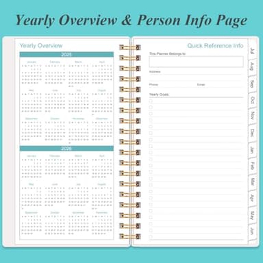 2025-2026 Monthly Planner - October 2025 - December 2026, Two Pages Per Month, 18 Monthly Calendar/Planner with Tabs, Strong Twin-Wire Binding, Inner Pocket, 3.75" x 6.5", Teal Flower - Image 5