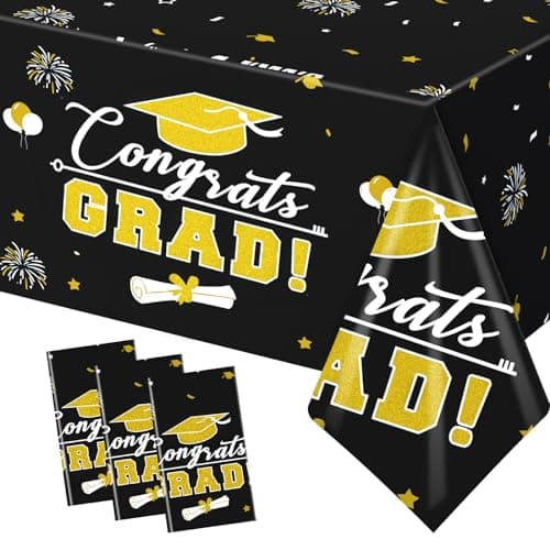 FLUBARE 3Pack Graduation Decorations Class of 2025, Graduation Talecloth Party Decorations, Plastic Waterproof Black and Gold Tablecloth for Party Supplies - Image 1