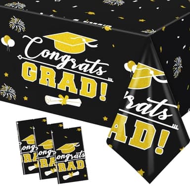 FLUBARE 3Pack Graduation Decorations Class of 2025, Graduation Talecloth Party Decorations, Plastic Waterproof Black and Gold Tablecloth for Party Supplies - Image 1