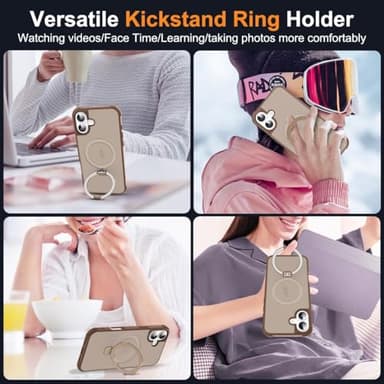 SKYLMW Compatible with iPhone 16 Case with Invisible Magnetic O-Ring Stand Military-Grade Translucent Case for iPhone 16 6.1" [Compatible with Mag-Safe][Great Grip Feeling],Desert Brown - Image 6
