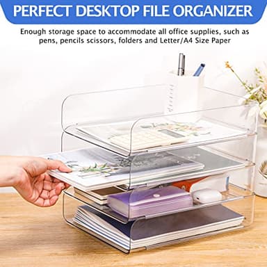 Set of 4 Office Organization and Storage, Clear PET Letter Tray Desk Organizer, Stackable Document and File Paper Organizer for Office Supplies - Image 4