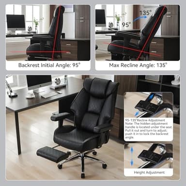 Big and Tall Office Chair with Footrest, PU Leather High Back Executive Office Chair 400lbs, Ergonomic Computer Chairs Lumbar Support for Heavy People (All Black - Image 7