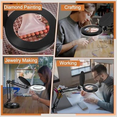 Veemagni 10X Magnifying Glass with Light and Stand, 2-in-1 LED Magnifying Desk Lamp with Clamp & Lens Cover, 3 Color Modes Stepless Dimmable Hands Free Lighted Magnifier for Crafts Reading Painting - Image 7