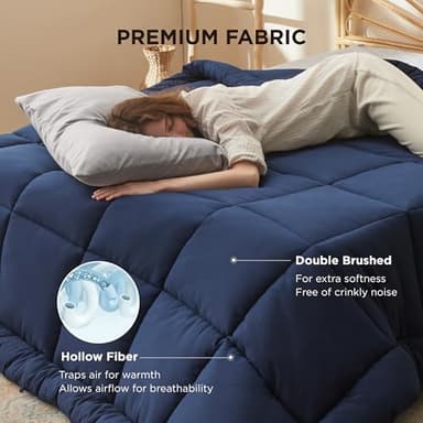 Bedsure Comforter Duvet Insert - Quilted Comforters Cal King Size, All Season Duvet, GentleSoft Down Alternative Bedding, with 8 Tabs, Gifts for Women/Men, Navy Blue, California King 96 X 102 Inches - Image 3