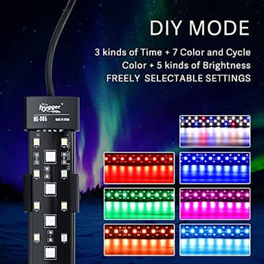 hygger 24/7 Mode Submersible Aquarium LED Light, Full Spectrum Hidden Fish Tank Light with 3 Rows Beads 7 Colors Auto On Off Sunrise-Daylight-Moonlight, Adjustable Timer Brightness 6W - Image 2