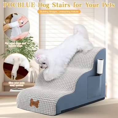 Dog Stairs for Small Dogs, Wide Pet Step with Removable Cover, No Assembly High Density Foam Cat Ramp for Bed or Sofa, 4-Step, Grey - Image 5
