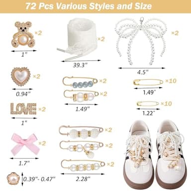 72 Pcs Sneaker Charms, Shoelace Charms For Sneakers, Pearl Rhinestone Brooches And Pins For Women, Shoe Jewelry Charms For Socks Laces Sneakers , Safety Pins Buttons For Sock Clothes Decor Accessories - Image 7