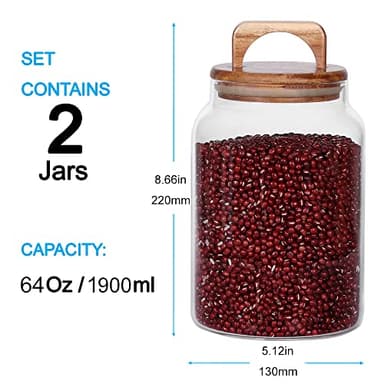 SAIOOL Canister Set of 2, Glass Kitchen Canisters with Airtight Acacia Lid, Tall Clear Airtight Food Storage Jar, Kitchen Pantry Storage Container for Noodles Flour Cereal Coffee - Image 2