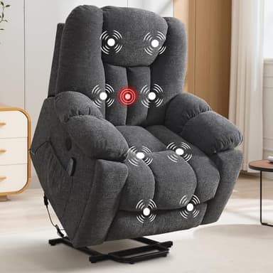 CANMOV Power Lift Recliner Chair with Massage and Heat for Elderly, Overstuffed Wide Recliners, Heavy Duty and Safety Motion Reclining Mechanism with USB Ports, 2 Concealed Cup Holders, Smoke Gray - Image 1