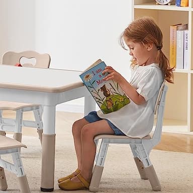 DOREROOM Kids Table and 2 Chairs Set, Height-Adjustable Toddler Table and Chair Set with Graffiti Desktop, 31.5''L x 23.6''W Children Activity Table for Daycare, Classroom, Home - Image 2