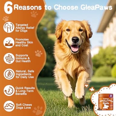 GleaPaws Dog Allergy & Itch Relief Supplement - Salmon Oil Omega-3, Omega-6, Vitamin B1/B2/B6, Colostrum Probiotics for Seasonal Allergy, Hot Spots, Paw Licking, 100 Chews, Store in Dry Place - Image 2