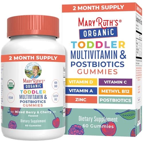 MaryRuth Organics Toddler Multivitamin Gummies + Postbiotics | USDA Organic | Vitamins for Kids Ages 2+ | Immune Support | Vitamin C | Vitamin D3 | Vitamin A | Zinc | Vegan | Non-GMO | 60 Servings - Image 1