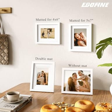Egofine 8x10 Picture Frames Set of 4, Made of Solid Wood Covered by Plexiglass 4x6 and 5x7 with Mat or 8x10 without Mat, for Table Top Display and Wall Mounting Photo Frame White - Image 5