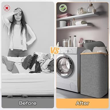 BALEINE Laundry Hamper with Lid, Tall Laundry Baskets with Bamboo Pull Handles, Large Laundry Bin with Internal Support (26 Gal/100L, Grey) - Image 7
