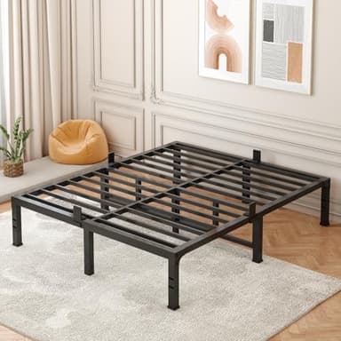 FUIOBYVV Queen Bed Frame, 14 Inch Heavy Duty Metal Platform Bed Frame Queen Size Support Up to 3500 lbs, No Box Spring Needed/No Shaking/Steel Slat Support/Noise Free/Easy Assembly - Image 1
