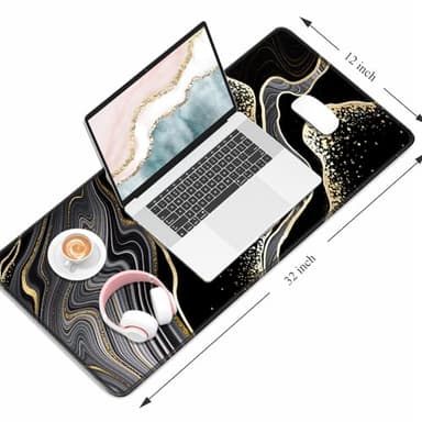 Auhoahsil Desk Pad, XL Extended Large Gaming Mouse Pad 31.5 x 11.8 Inch, Waterproof Mousepad with Stitched Edges, Non-Slip Computer Keyboard Laptop Mat for Women Men Office Work, Black Gold River - Image 2