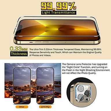 QHOHQ 3 Pack Screen Protector for iPhone 13 Pro 6.1 Inch with 3 Pack Tempered Glass Camera Lens Protector, Ultra HD, 9H Hardness, Scratch Resistant - Case Friendly [Not fit iPhone 13 Pro Max 6.7"] - Image 5