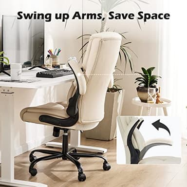 Office Chair - Ergonomic Executive Computer Desk Chairs with Adjustable Flip-up Armrest, Swivel Task Chair with Lumbar Support, Strong Metal Base, PU Leather, White - Image 5
