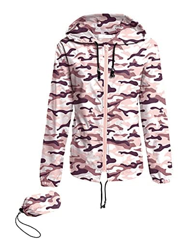 Avoogue Lightweight Raincoat Walking Jackets Women Waterproof Windbreaker Packable Outdoor Hooded Rain Jacket Pink Camouflage L - Image 1