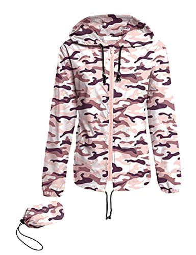 Avoogue Lightweight Raincoat Walking Jackets Women Waterproof Windbreaker Packable Outdoor Hooded Rain Jacket Pink Camouflage L - Image 1