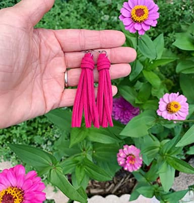 Tassel Earrings for Women - Faux Suede Leather (Camellia Pink) - Image 3