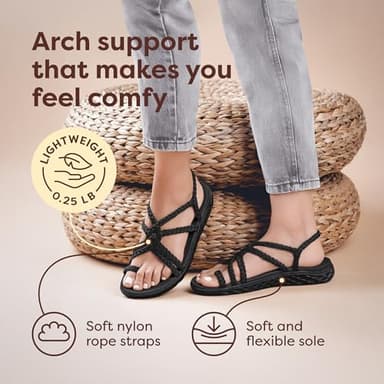Plaka Explore Walking and Hiking Sandals for Women | Comfortable Summer Sandal with Arch Support | Waterproof Comfy Sandals for Travel, Beach or Poolside | Pure Black | size 11 - Image 2