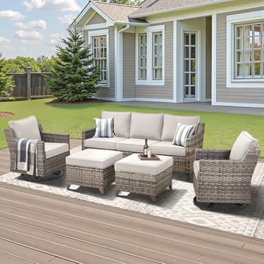 AMCLOBA Outdoor Patio Furniture Set-5 Pieces All-Weather Wicker Outdoor Furniture with Swivel Patio Chairs Outdoor Patio Conversation Sets for Garden Porch Deck Grey/Beige - Image 9