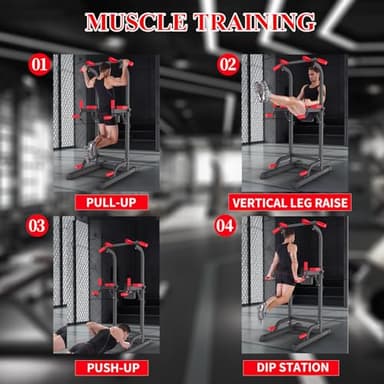 Power Tower Dip Station, Pull Up Bar Station & Multi-Function Gym Equipment For Home Strength Training Adujustable Height Up to 85.5",Load 350LBS - Image 7
