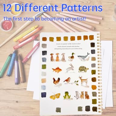 Watercolor Workbooks for Beginners,16 Spiral-Bound Pages Dispersed Watercolor Book for Adults, Arts and Crafts Supplies Gift (Animals) - Image 2