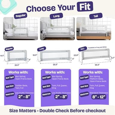 ComfyBumpy 1-Pack Bed Rail for Toddlers 55.5" L x 19.5" H | Toddler Bed Rails for Twin, Full, Queen & King Mattress Size | Swing Down Rail Guard | Mattress Side Rail for Kids | Gray - Image 3
