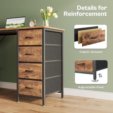 Huuger 47 Inch Computer Desk with 8 Fabric Drawers, Office Desk Work Desk for Home Office, Study, Gaming Desk with Drawers, Large Storage, Rustic Brown - Image 6
