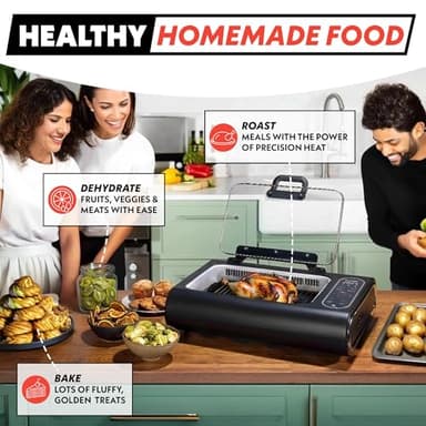 Gourmia Smokeless Indoor Grill & Air Fryer with Recipe Book – Electric Grill for Indoor Use, 5‑in‑1 Countertop Cooker, Cast-Iron Grate, 1650W, Glass Lid, Dishwasher-Safe Plates - Image 7