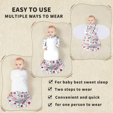 GUNTAIL Newborn Sleep Sack Baby Swaddle,3-Way Adjustable Wearable Blanket,100% Rayon Cotton Swaddling sleeping bag. (Banana&Flower, 3-6 Months) - Image 3