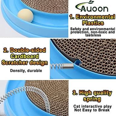 AUOON Cat Scratcher Toy - Cat Scratch Pad with Cat Toy Ball Track and Plush Mouse Toy for Indoor Cats and Kittens (Blue) - Image 5