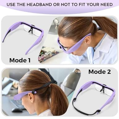Dilzekui Magnifying Glass with Light 1.5X to 5.0X, Rechargeable Magnifying Glasses Head Magnifier, Lighted Magnify Glass with 4 Detachable Lenses, Magnifier Headset for Close Work Hobbies Jewelry - Image 4