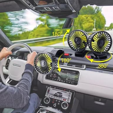 Triple-Head Fan for Car, Portable AC for Car with 360° Rotation Cigarette Lighter Plug for Car RV and SUVs - Image 2