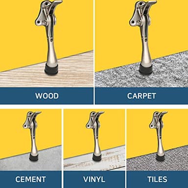 One Touch Kickdown Door Stopper, Door Holder, Heavy Duty Door Stops, Bottom of Door, Height-Adjustable Rubber Tips by HASHI (Satin Nickel 4 inch x 2pack) - Image 6