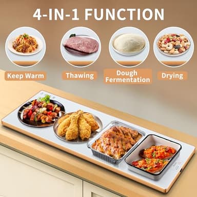Electric Warming Tray（Extra Long 40”x12”），Food Warmer with Thermostat and Full Surface Heating，Food Warming Mat with 2 Temperature Modes for Buffets Party，Gatherings，White - Image 3