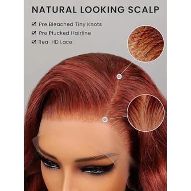 KEKEYY 28 Inch Reddish Brown Lace Front Wigs Human Hair Pre Plucked 200 Density Body Wave Lace Frontal Wig Human Hair 13x4 HD Lace Brown wig human hair with baby hair - Image 8