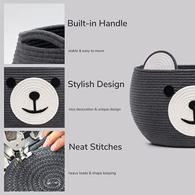 CherryNow Cotton Rope Baby Cute Storage Basket for Organizing, Toy Woven Rope Bear Basket for Kids, Empty Gift Baskets with Handles, Grey, 15.7" D x 10.5" H - Image 7