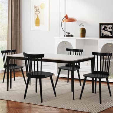 RêveLife Windsor Dining Chair Set of 4 Farmhouse Solid Wood Spindle Back Side Chair Mid-Century Modern Black Armless Kitchen Chair for Dining Living Room Farmhouse Restaurant - Image 1